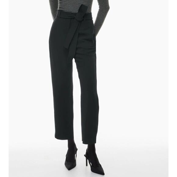 Aritzia Wilfred Tie Front Black Ankle Pants Size 4 Crepe Hi Rise Career Trousers - Picture 1 of 4
